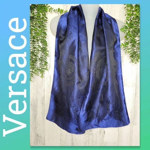 Authentic Versace Iridescent Black and Blue Scarf - Picture 1 of 12